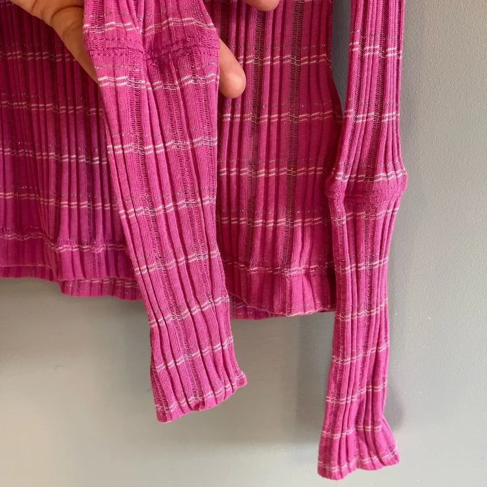 Free People Snowbunny Off the Shoulder Long Sleeve Top in Fuschia Fizz Combo XS